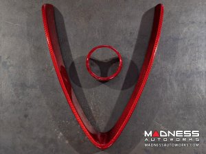 Alfa Romeo Stelvio Front V Shield Grill Frame + Emblem Frame Kit - Carbon Fiber - QV Model - Red Candy